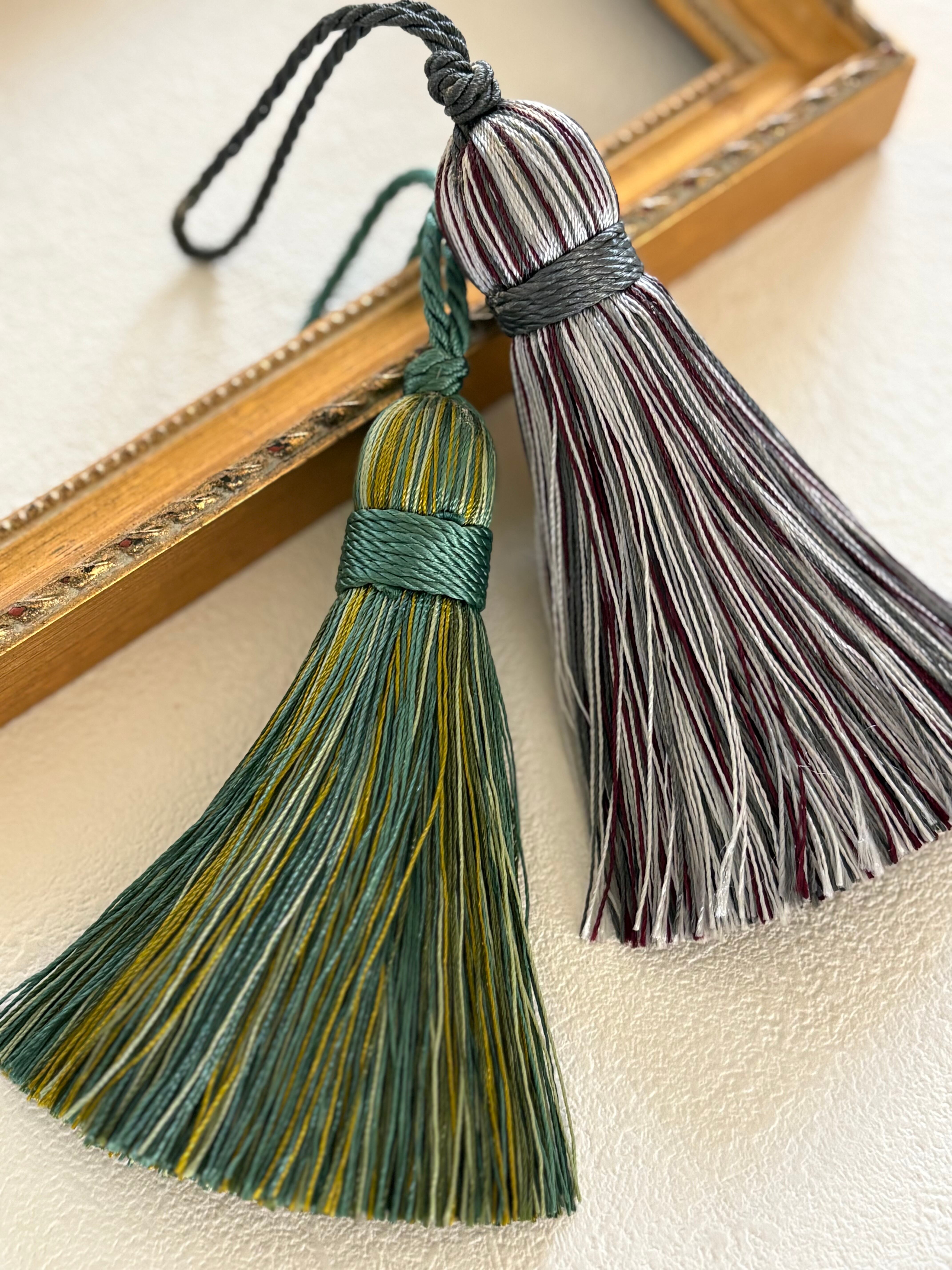 フランス 輸入デザインタッセル グリーンMIX/シルバーMIX 10cm カルトナージュ デコレーション材 インテリア小物