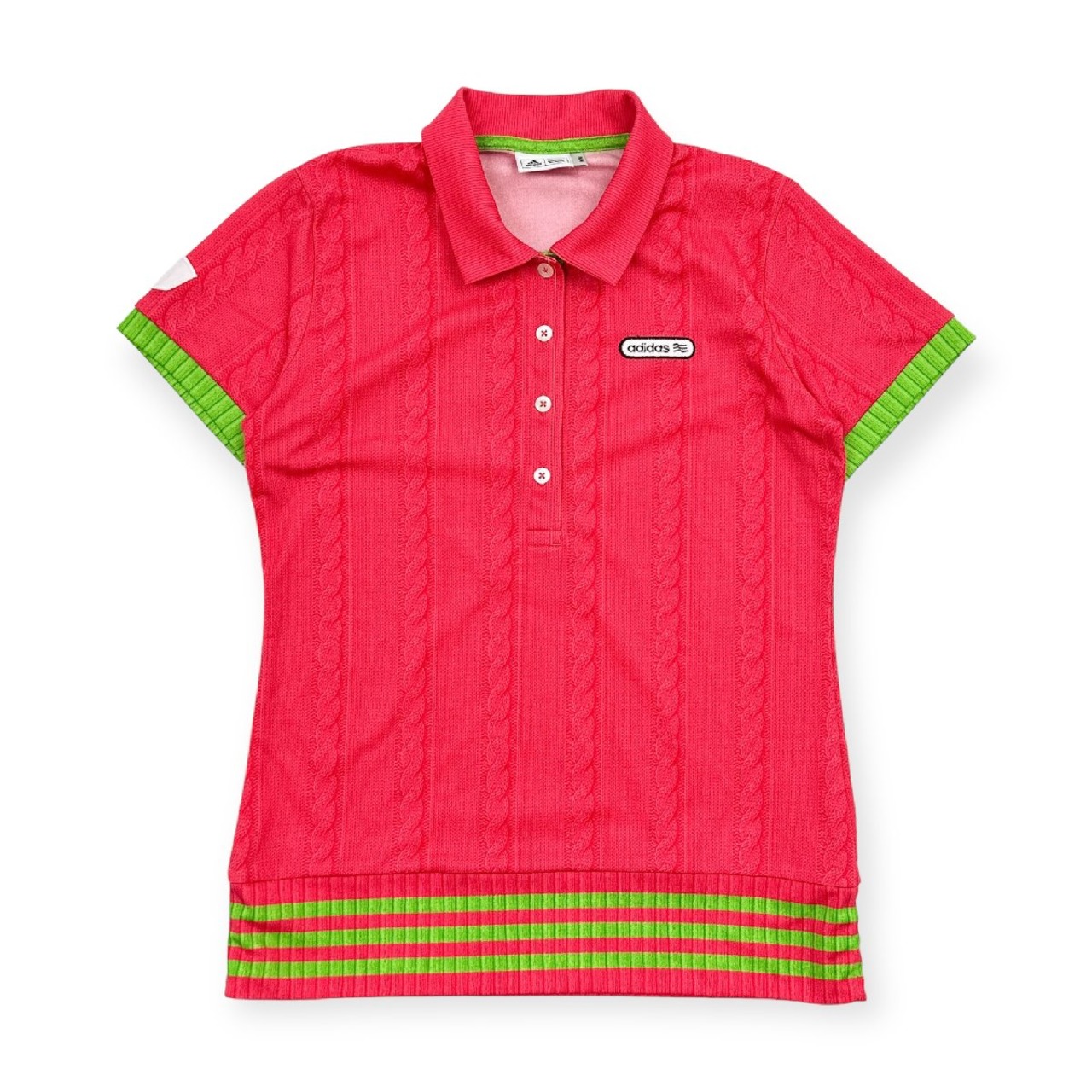 adidas GOLF アディダスゴルフ ケーブル編み 騙し絵 デザイン 半袖 ドライ ポロシャツ Mサイズ/ピンク系/レディース/スポーツ