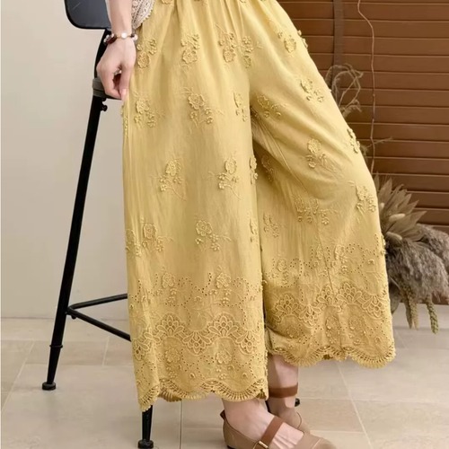 3色／フラワー立体刺繍レース切替パンツ ・11937