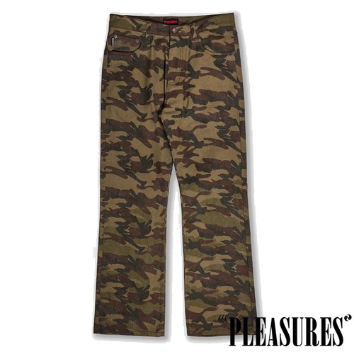 【PLEASURES/プレジャーズ】CAMO FLARE JEANS デニムパンツ / OLIVE / SP26-13911