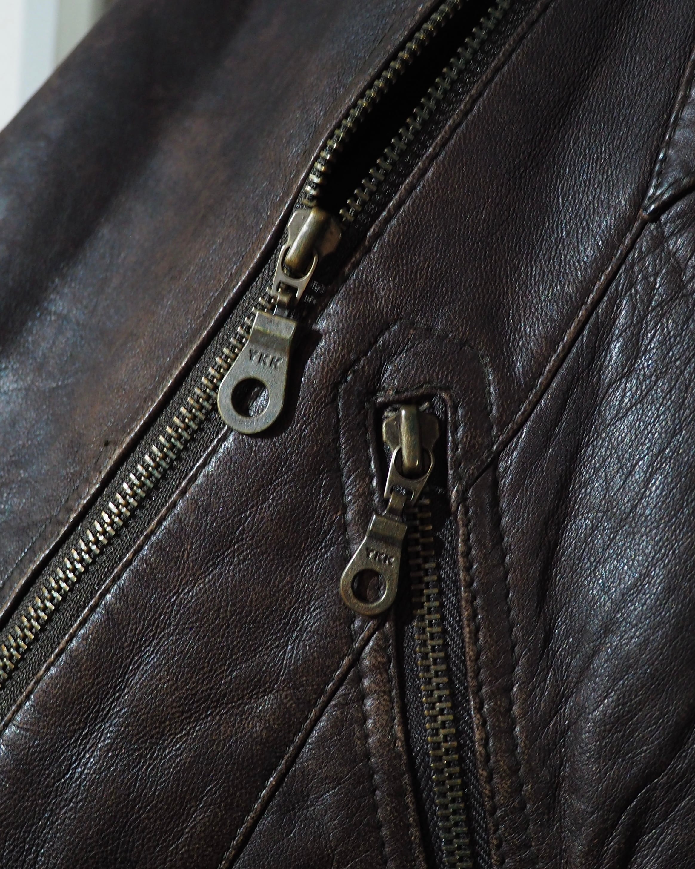 1990s " 変形 " Diagonal Zipper Design Vintage Lamb Leather Jacket