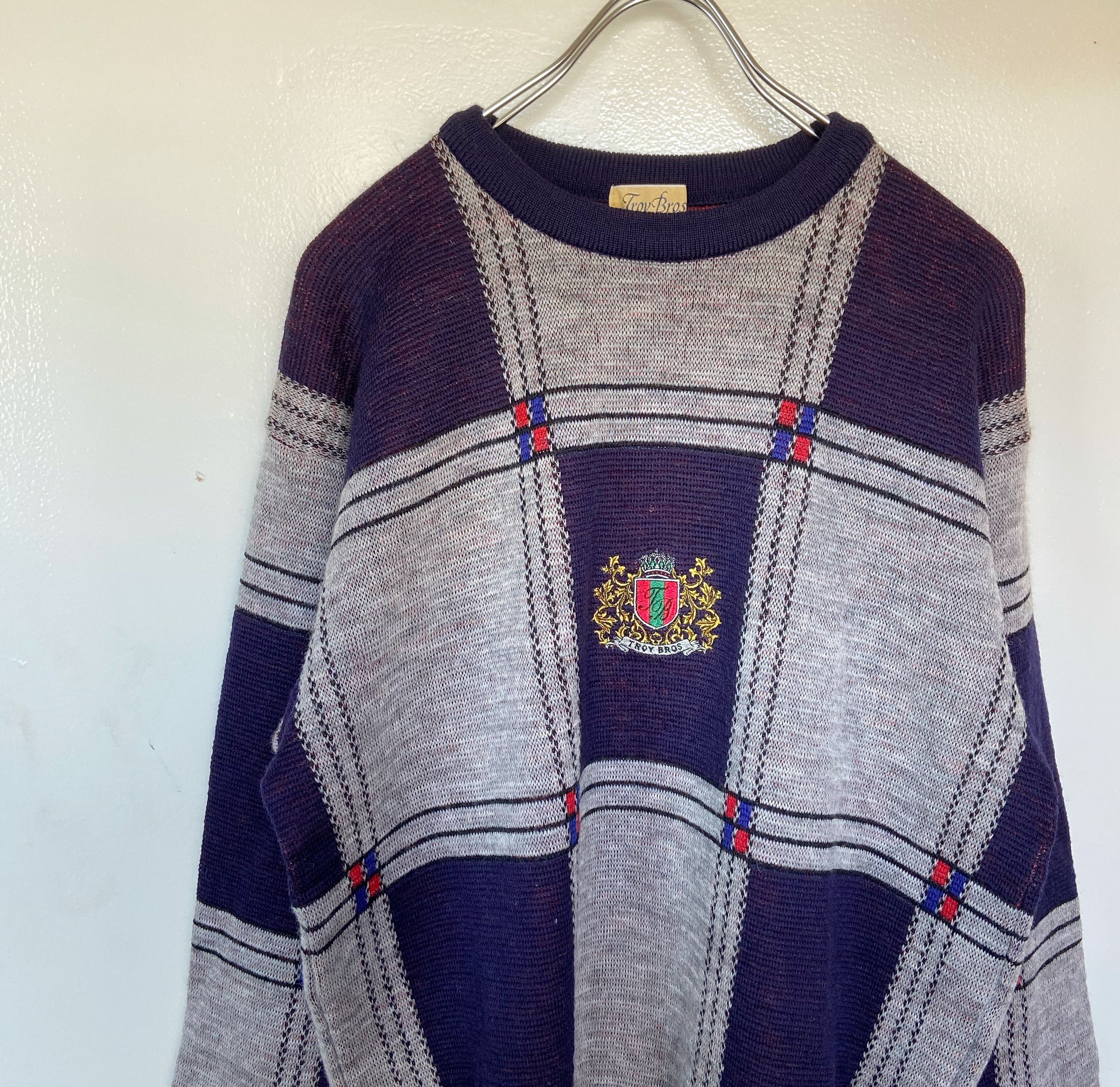 90s古着 TORY BROS/トロイブロス 刺繍ロゴ ゆるだぼニット セーター