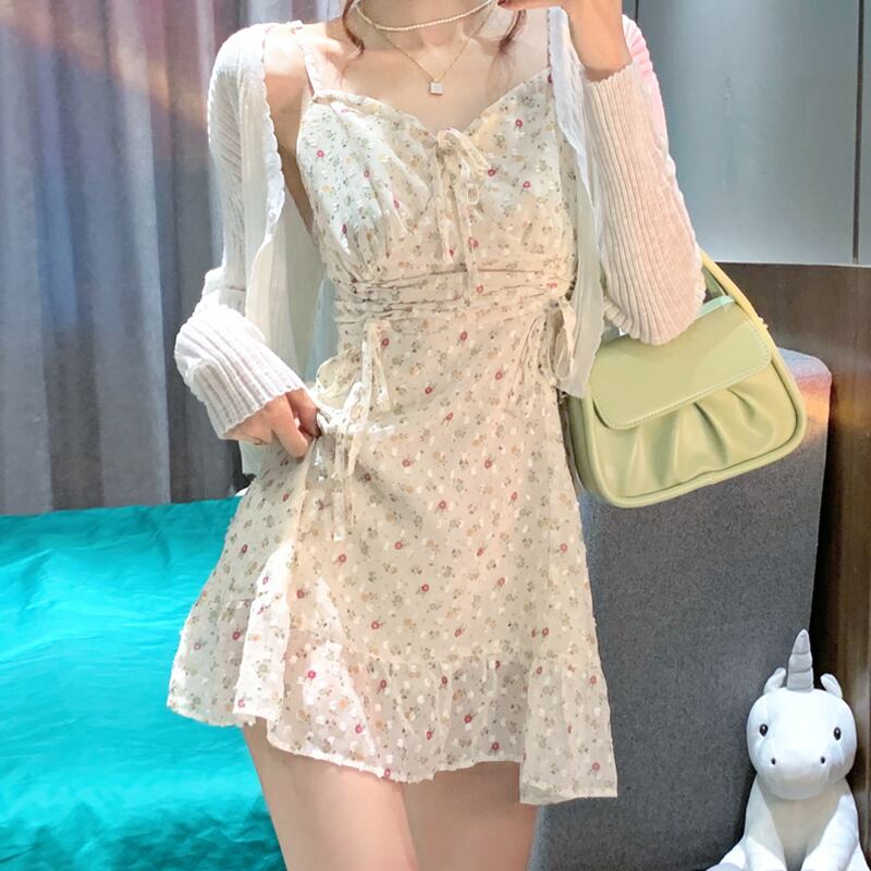 シフォンフローラルドレス サマーギャザーウェストスカート 夏物 花柄 スーパーモール87441061009