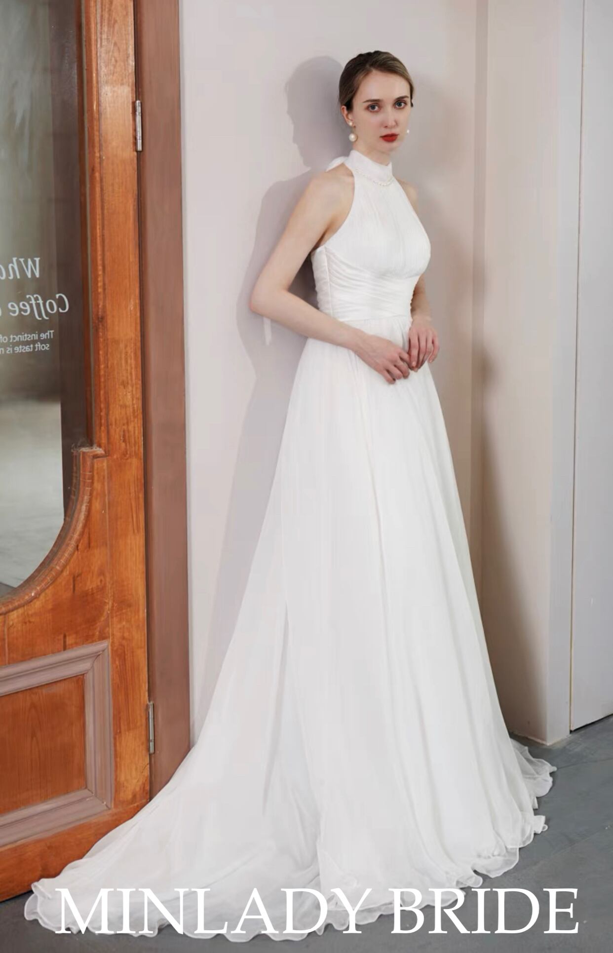 アメリカンスリーブ シルクシフォン ウェディングドレス | MINLADY BRIDE