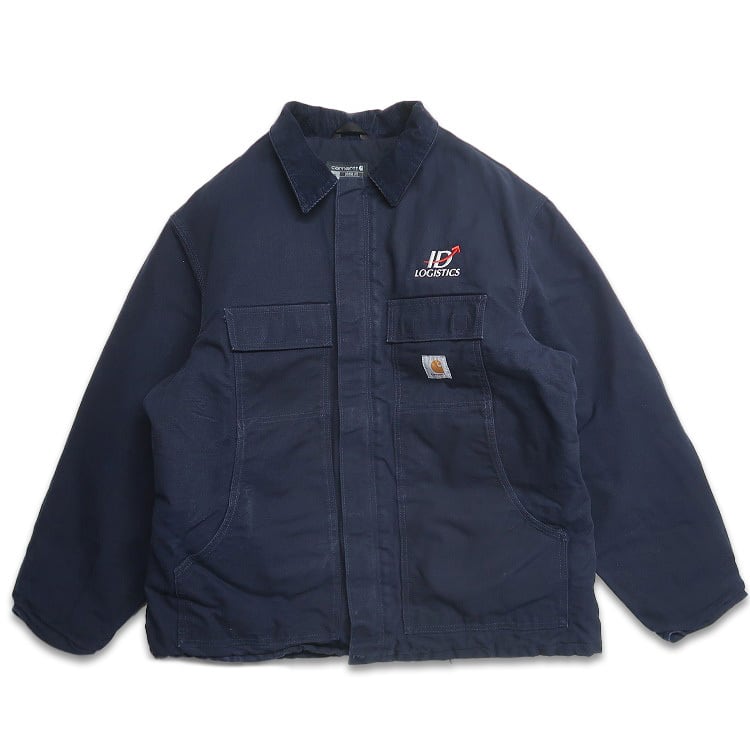 古着 carhartt ワークシャツ ジャケット ネイビー　サイズ2XL カーハート ダック地 ワークシャツジャケット メンズL相当 古着 ハンド
