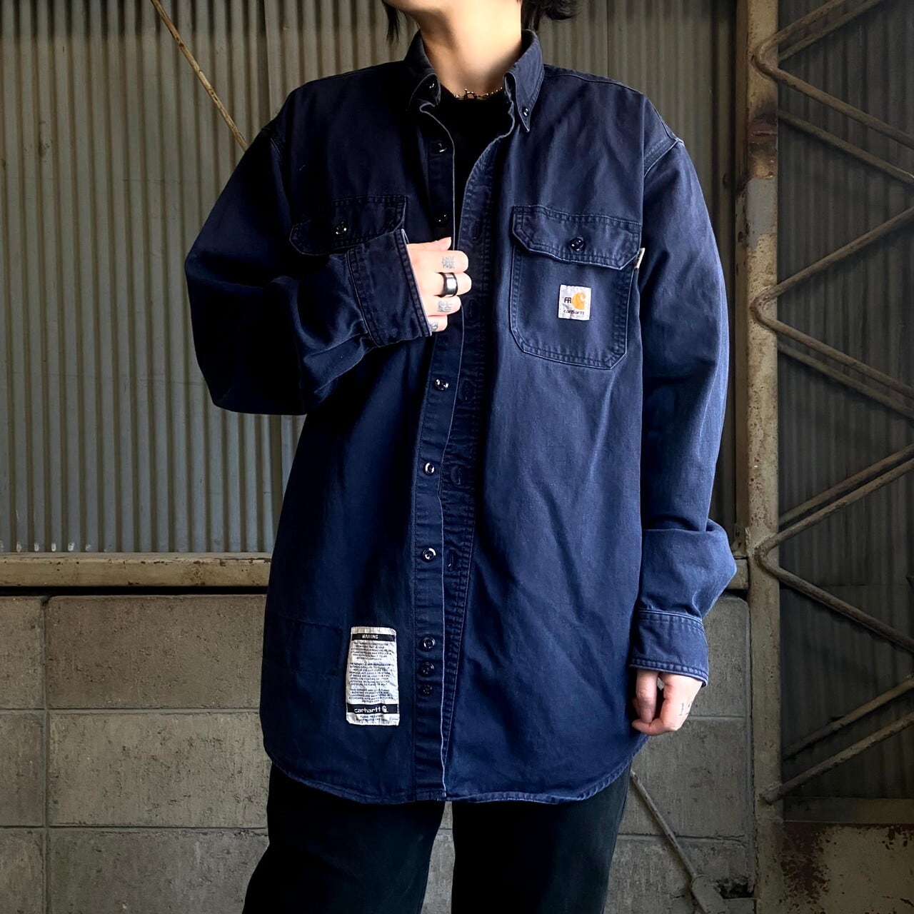 Carhartt カーハート FR HRC2 ボタンダウン 長袖 ワークシャツ メンズL フレームレジスタント ネイビー 紺色  古着【長袖シャツ】【AL20】 | cave 古着屋【公式】古着通販サイト