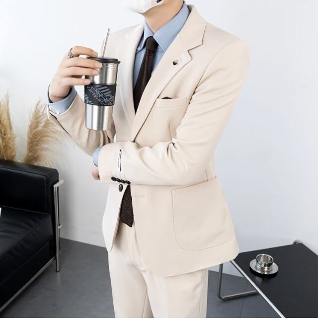 予約販売】メンズ セットアップ スーツ シングル 無地 スリム 男前