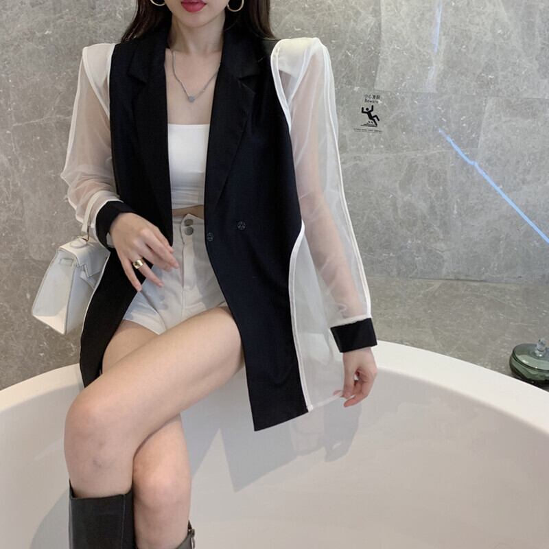 メッシュジャケット レディースオータムスタンダードルーズトップス レトロ 秋物 ステッチ ガールズファッション59404752021