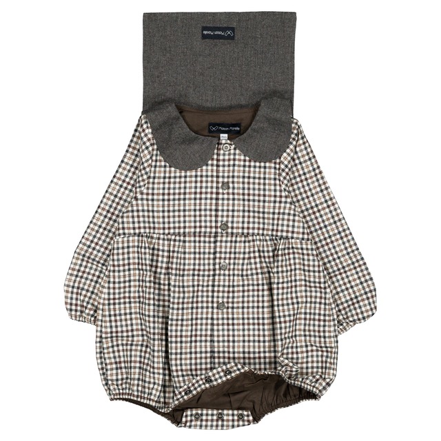 ご予約【MaisonMarelle】送料無料Romper BAC- gingham beige&gray