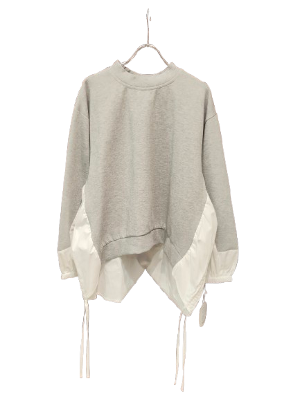 261021 異素材切り替えプルオーバー /杢グレー