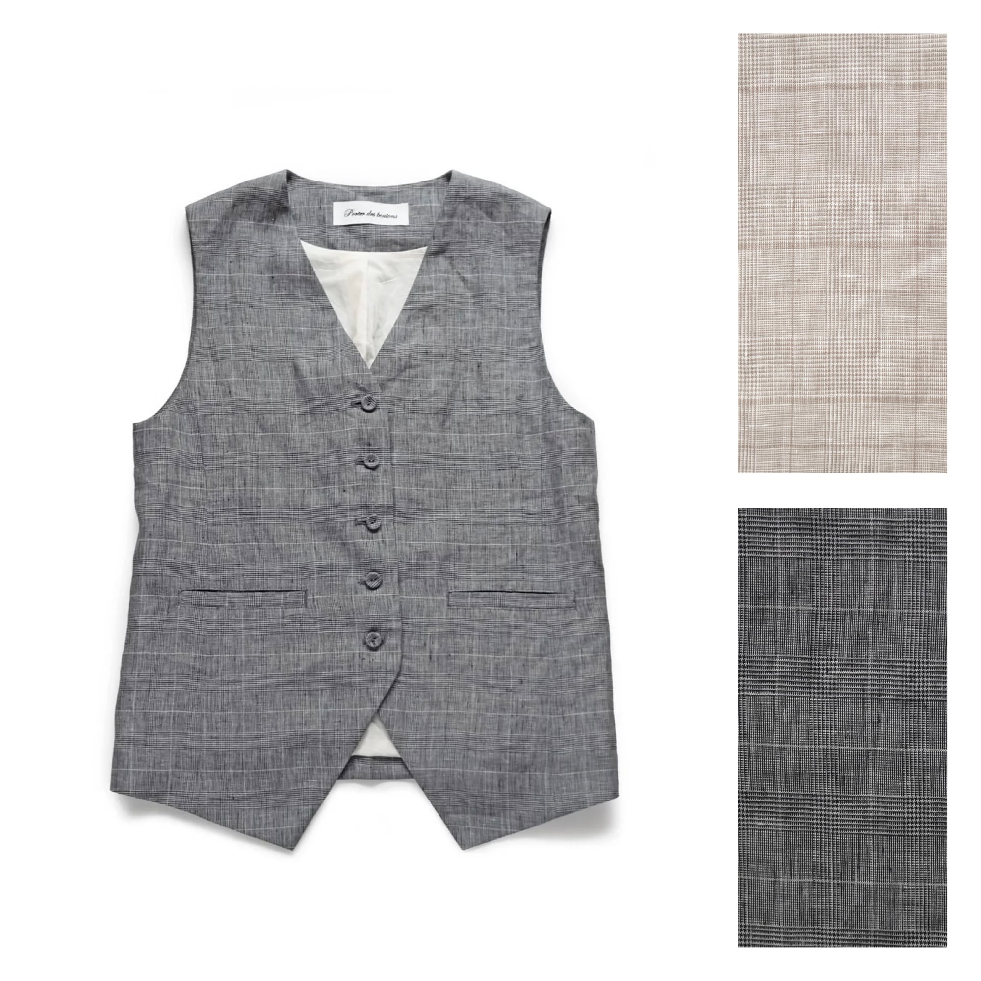 Porter des boutons │リネングレンチェックベスト(beige, gray)