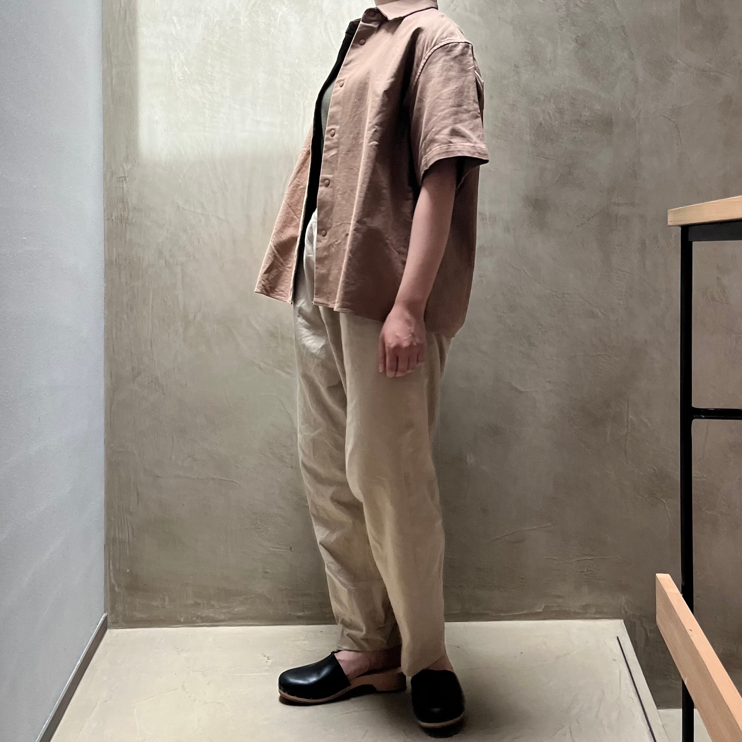 YAECA ヤエカ コンフォートシャツ Lサイズ 半袖 OLIVE ラミー混 ヤエカ YAECA 日本製 COMFORT SHIRT RELAX SQUARE S/S ショート