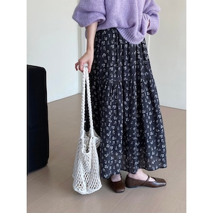 Small floral pattern A-line maxi skirt 1889