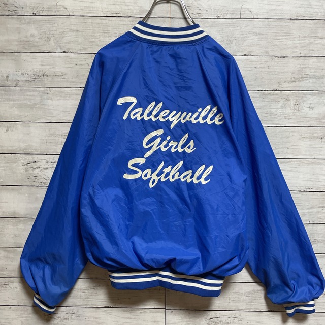 USA製 スタジャン　ワンポイント刺繍ロゴ　背面デカロゴプリント