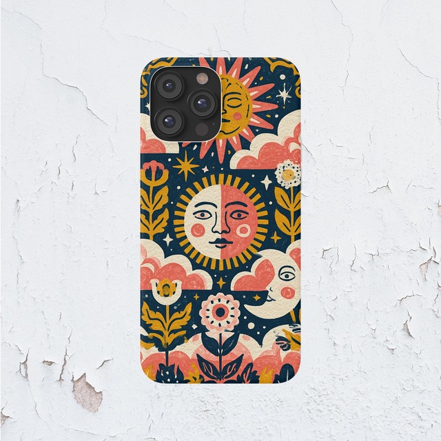 受注生産 iPhoneケース 太陽と月のレトロ装飾画｜サイケ民芸 PSYF010A