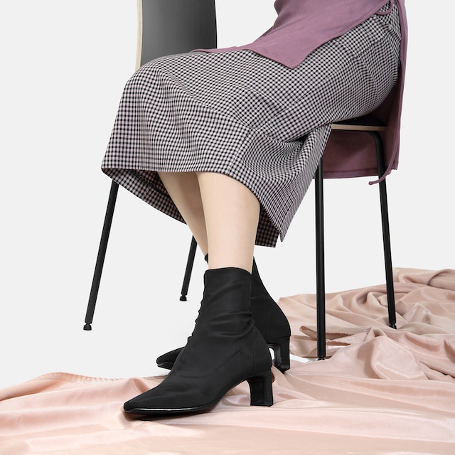 【OT3735】ワイドスクエアトゥ ストレッチブーツ：ブラックST Mサイズ【一部難あり】