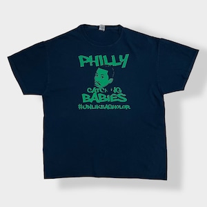 【FRUIT OF THE LOOM】プリント ロゴ Tシャツ t-shirt  半袖 黒 X-LARGE philly catching babies ビッグサイズ us古着