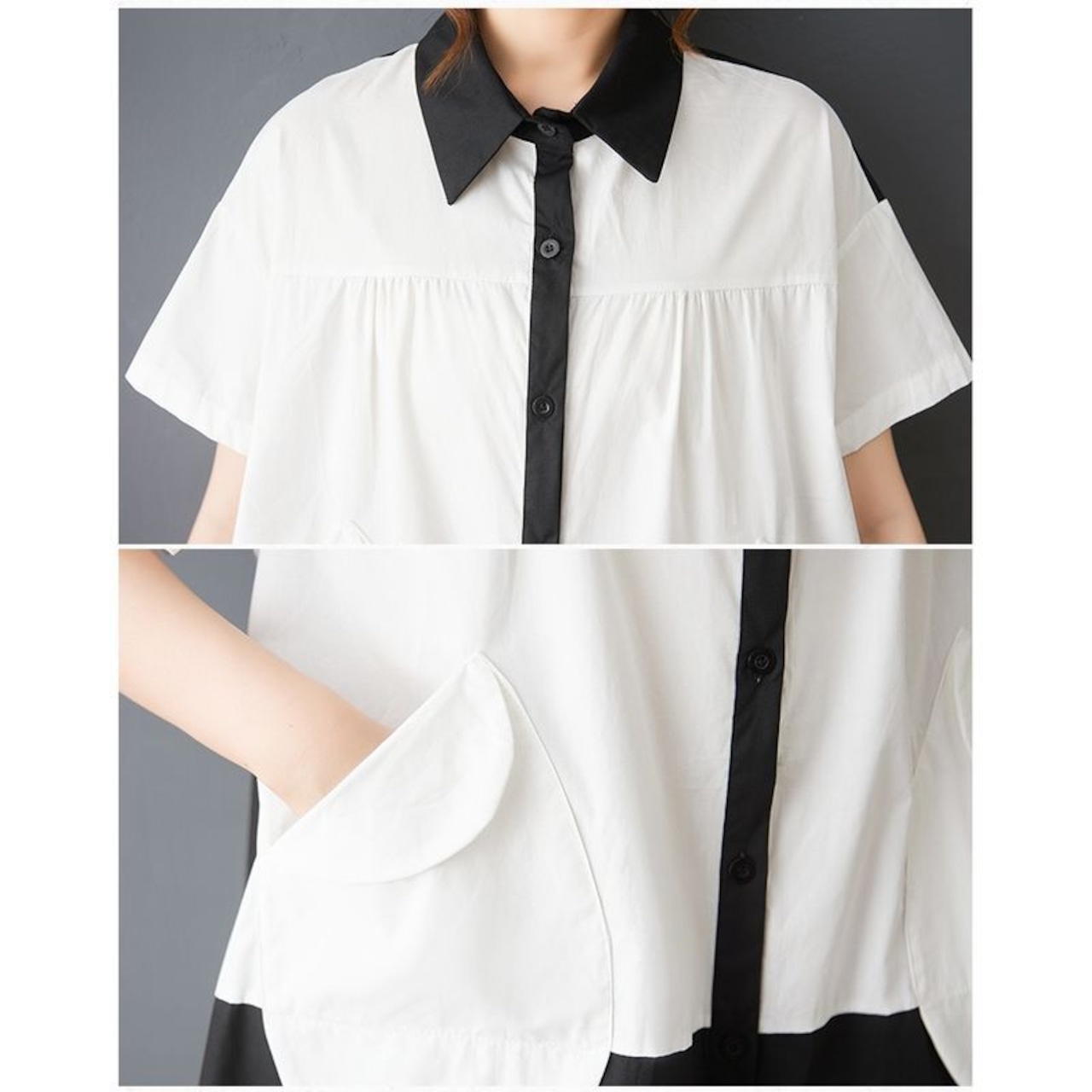 フリルフラワー装飾 シャツワンピース 30199