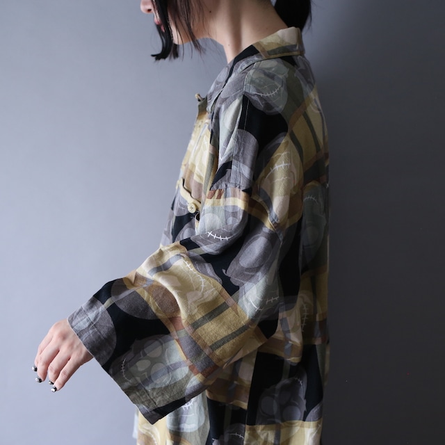 "TRUST" scull × check pattern XXXL over silhouette shirt