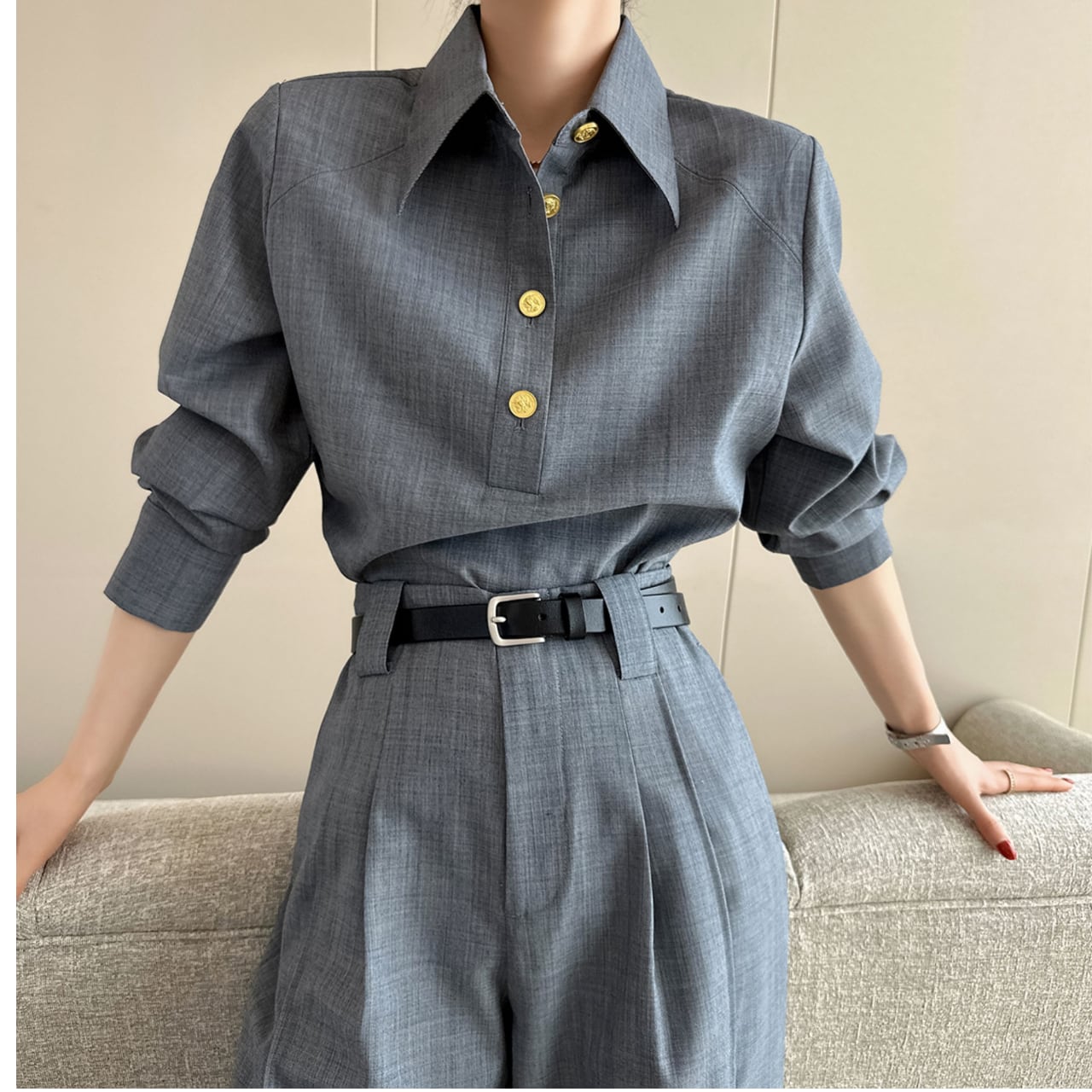 Tailored Grey Button-Up Shirt L00469