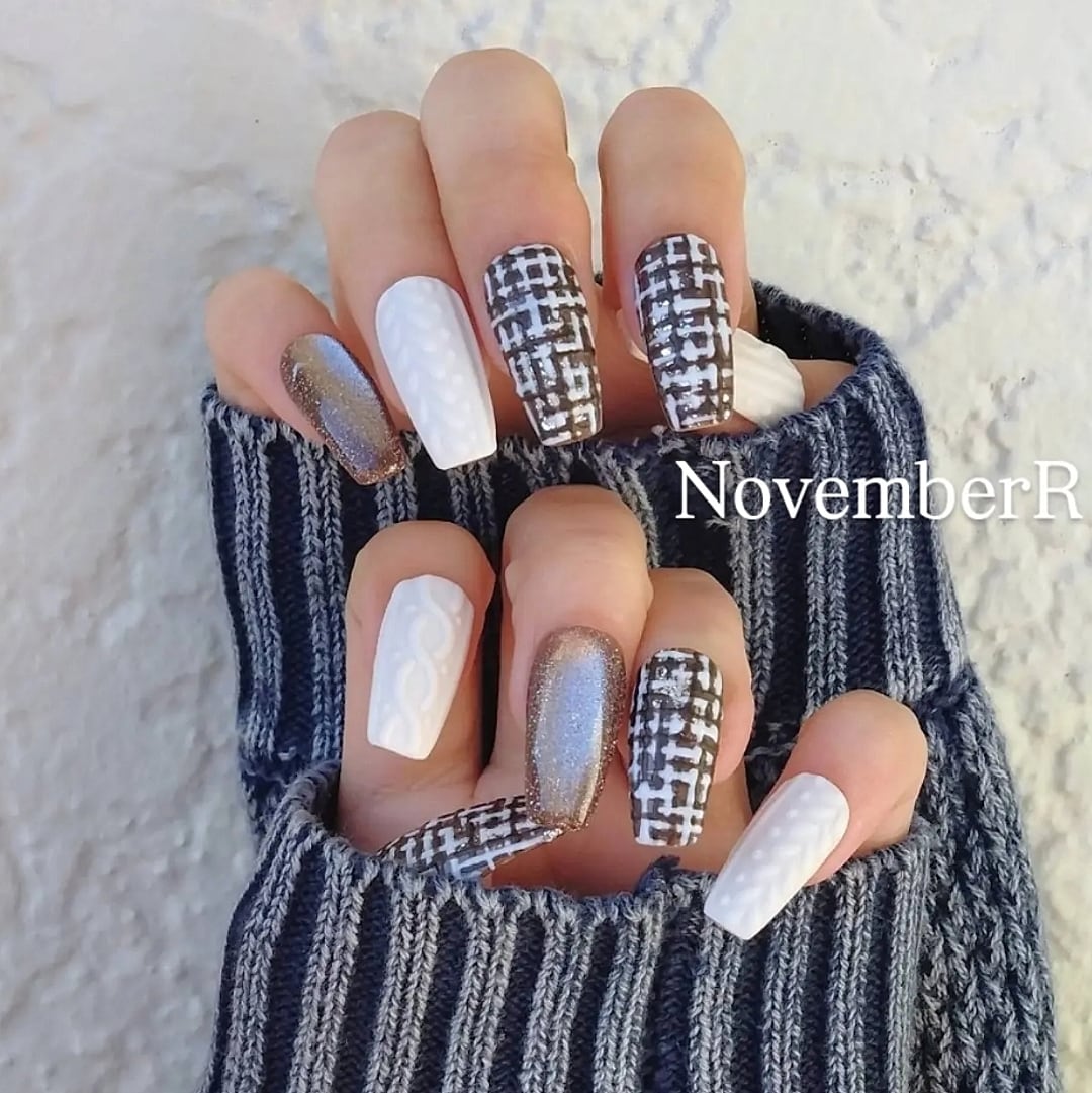LA855☆ツイード＆ニットネイルチップ | NovemberR 〰️ネイルチップ