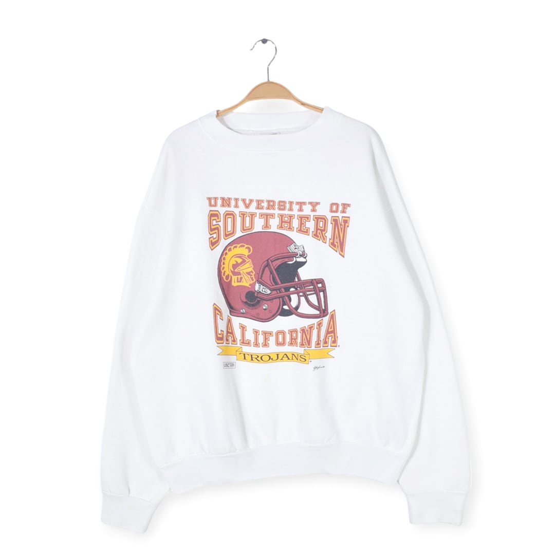 80s 南カリフォルニア大学 USA製 ヴィンテージスウェット USC カレッジ アメフト 白 ホワイト メンズXL 古着 @CF0847