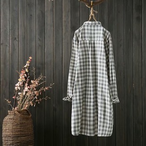 リネンブレンドチェックシャツワンピース　ASF212010-1072