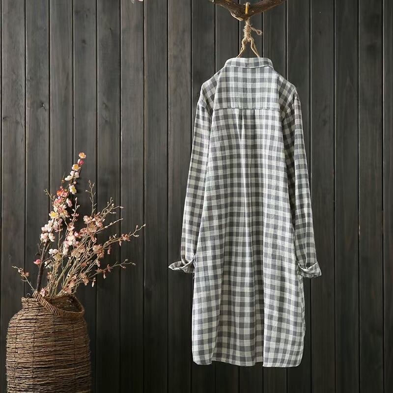 リネンブレンドチェックシャツワンピース　ASF212010-1072