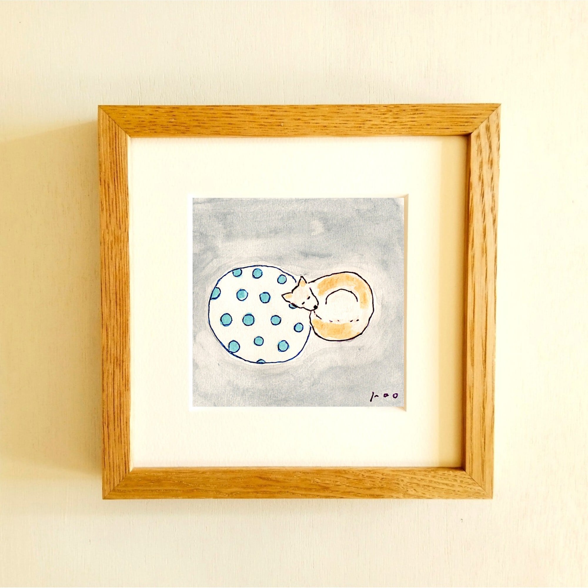 原画「一本道」※木製額縁入り（18㎝角）イラスト・水彩・インテリア