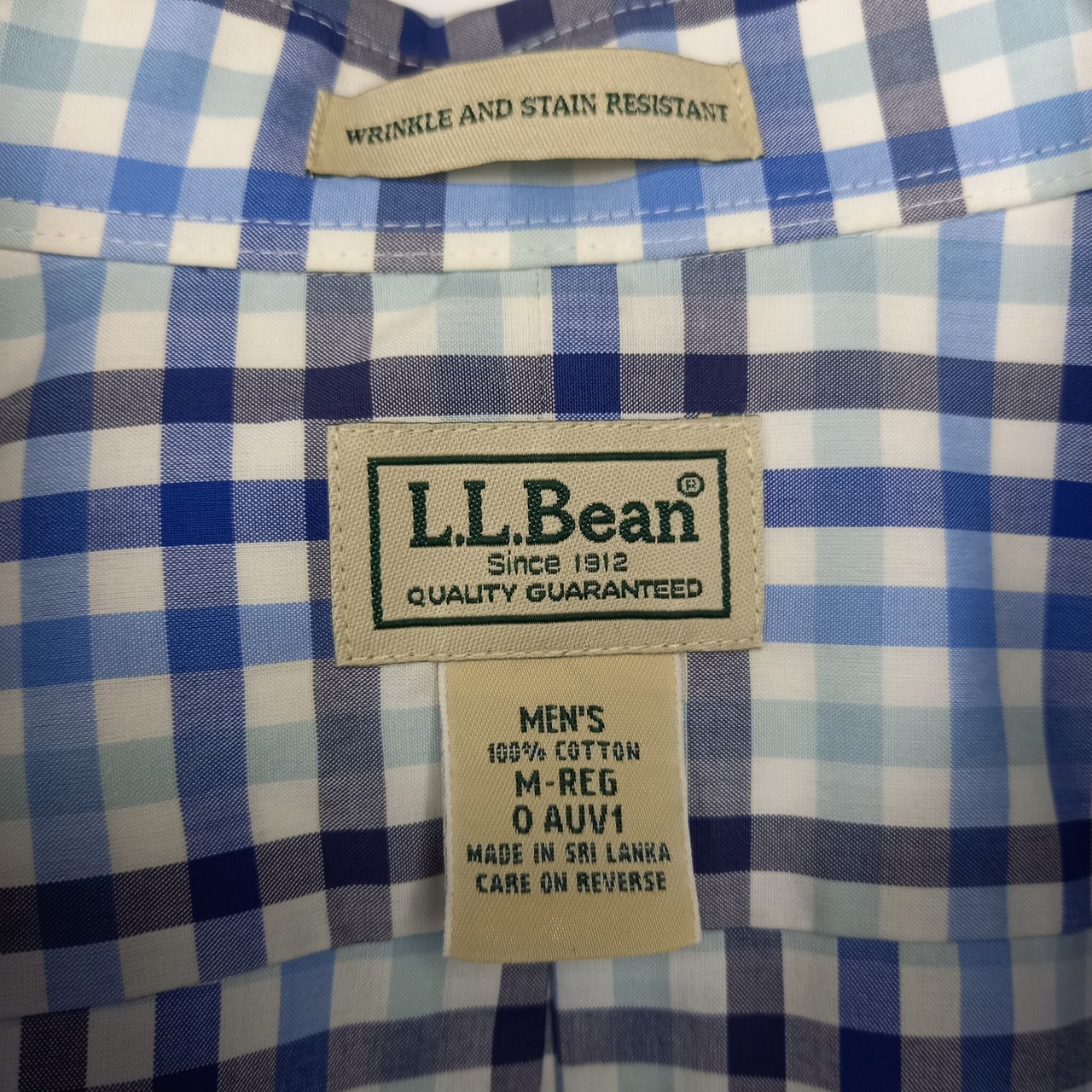 防シワ　エルエルビーン　コットン　BDシャツ　長袖　チェック　ポケット　ボタン