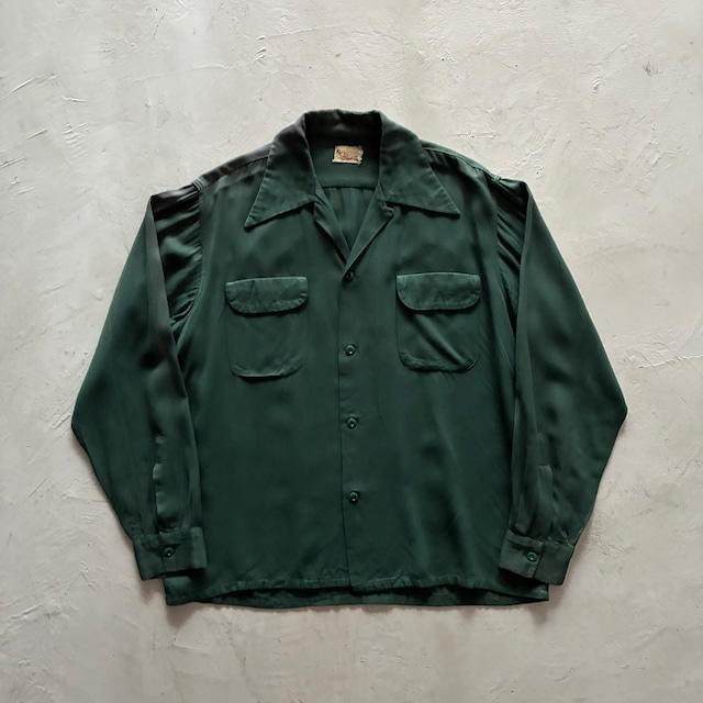 -Oak Park- 50's plain color rayon shirt Green