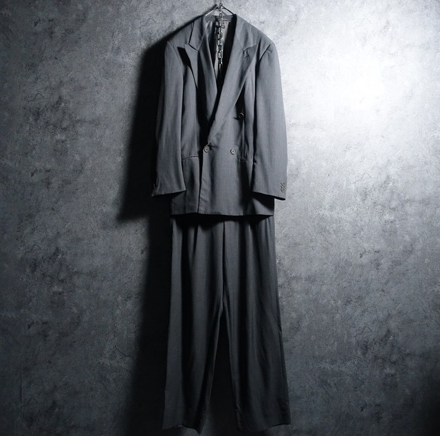 80s“GIORGIO ARMANI CLASSICO” Grey Silk Blend Double Breasted Tailored Set Up