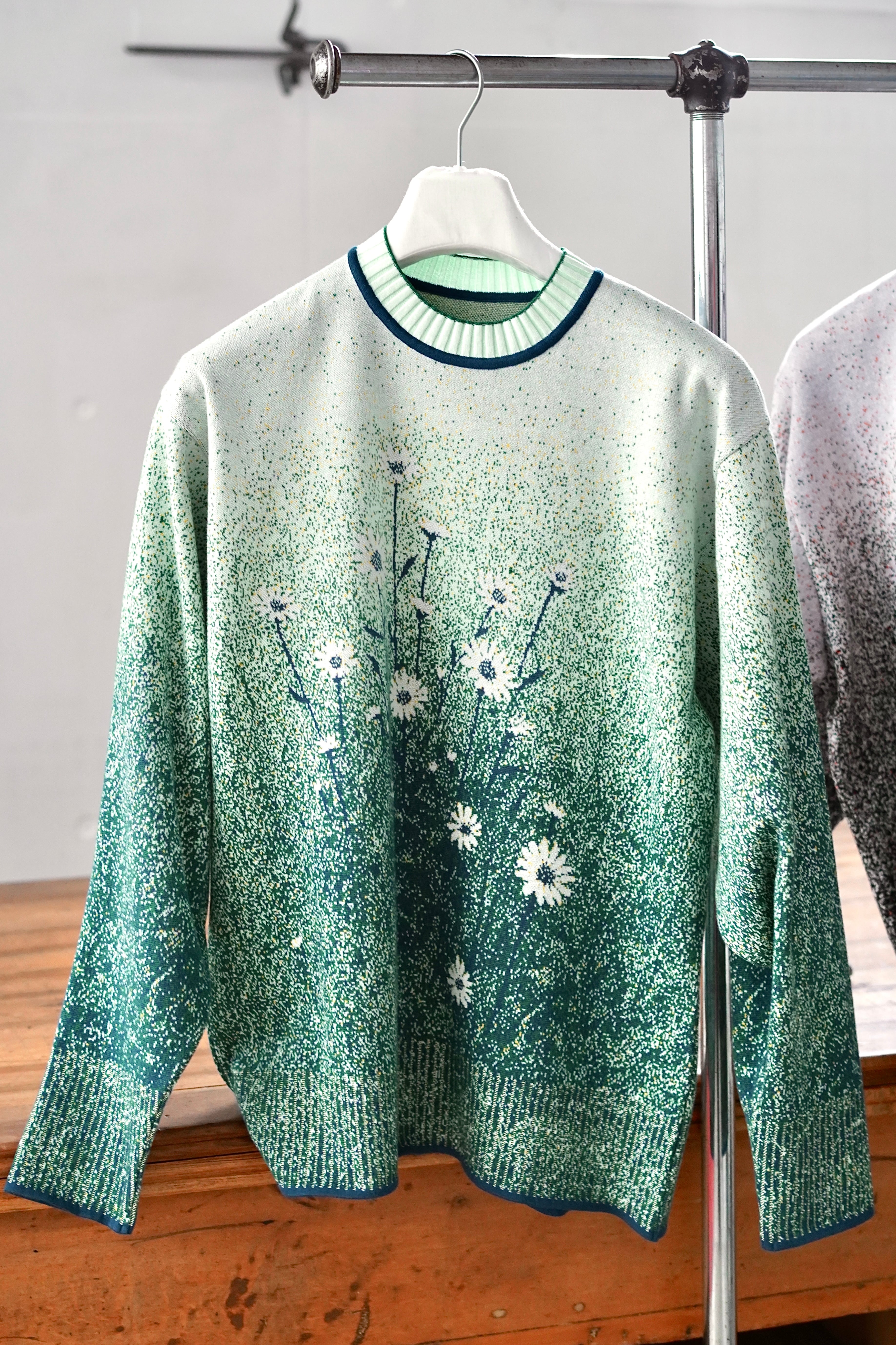 Mame Kurogouchi / Floral Jacquard Graphic Knit Top ( GREEN, PURPLE