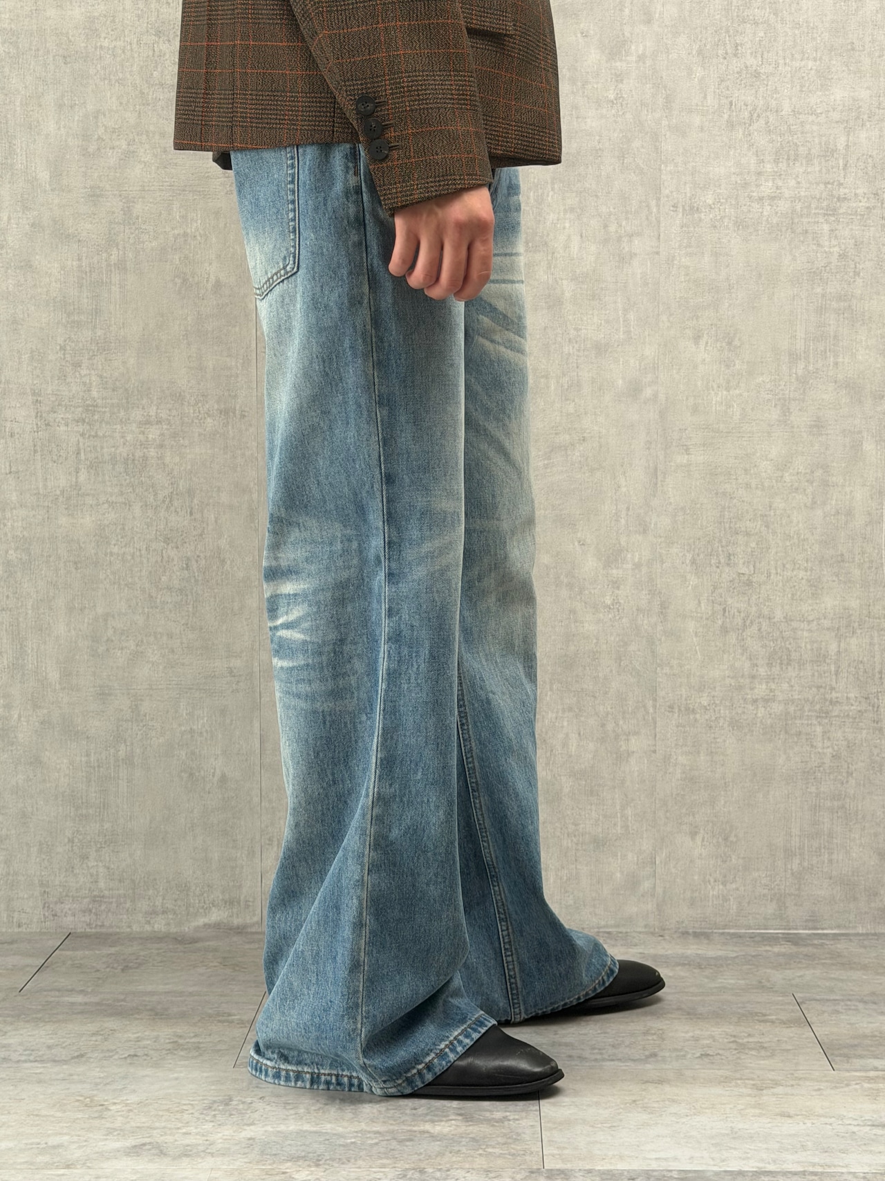 Washed Blue Wide Flare Denim