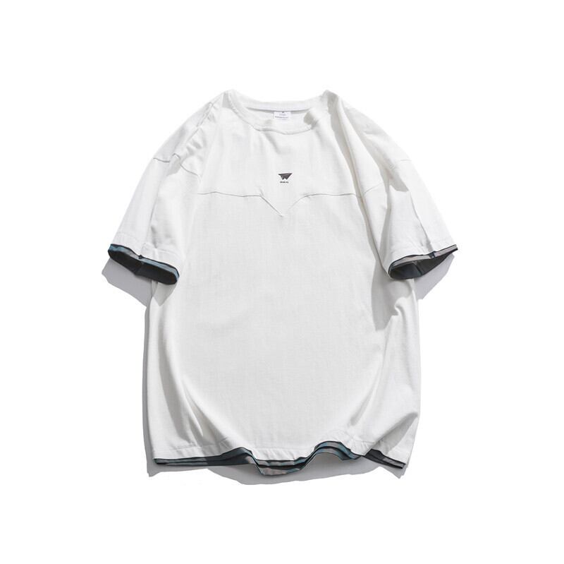 Yidaoヴィンテージ2020夏新作無地ルーズカジュアルフェイクツーピース半袖メンズオールマッチ薄手Tシャツイン-アリババ サマー 夏物 ソリッドカラー ビンテージ hip6-161183043134573