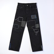 KUON / Sashiko Mended Black Denim Trousers
