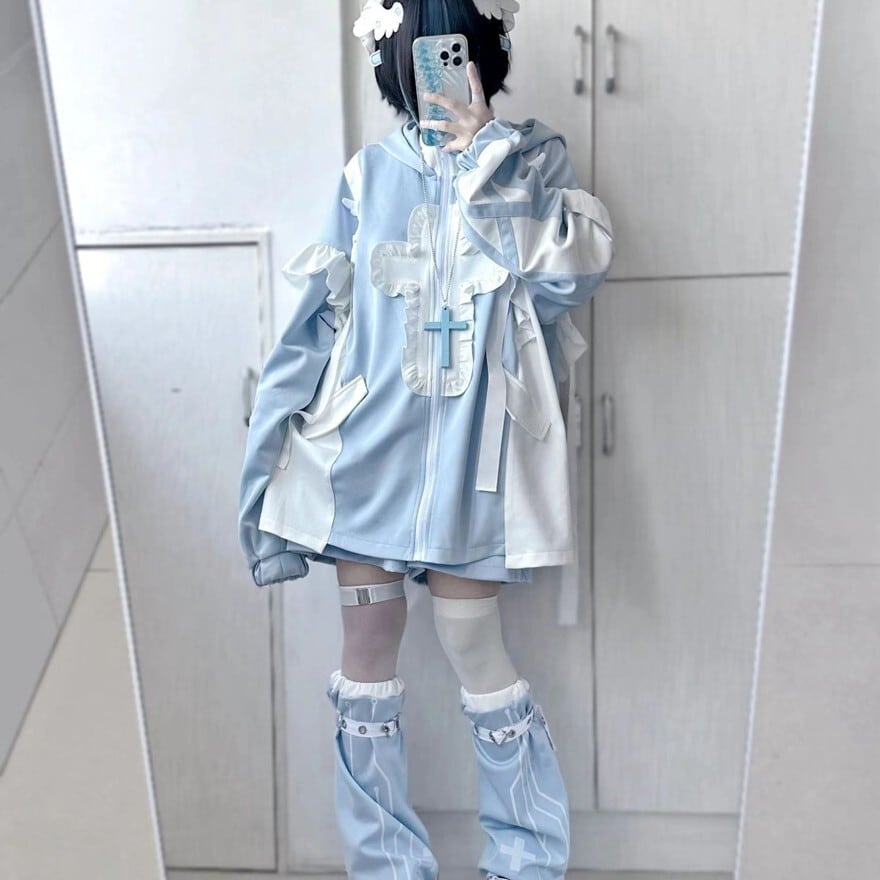 水色ロリィタ 天使界隈 ジャケット 量産型 十字架 フリル | ゴスロリ