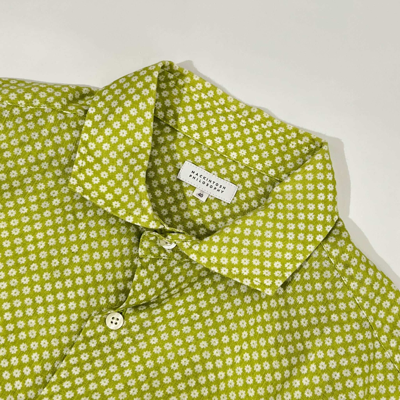 リネン100% MACKINTOSH PHILOSOPHY マッキントッシュフィロソフィー 花柄 総柄 長袖シャツ 40/グリーン メンズ 三陽商会