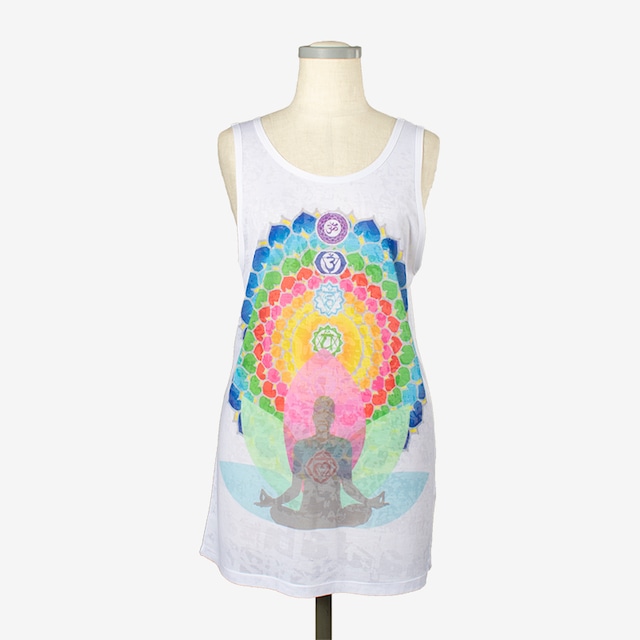 プリントヘザータンク　チャクラ３　Print heather tank top Chakra3