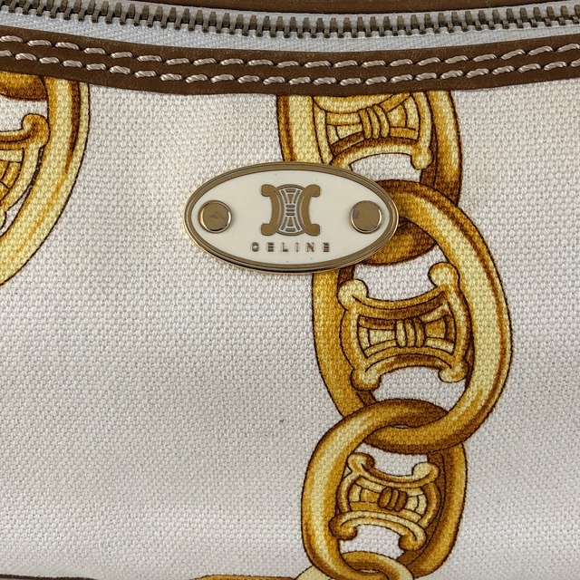 CELINE セリーヌ チェーン ハンドバッグ ホワイト ブラゾン キャンバス vintage ヴィンテージ オールド vzzbsd