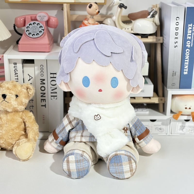 40cmぬいぐるみ用 チェック柄ジャケット+パンツ+マフラー+靴 秋冬 着せ