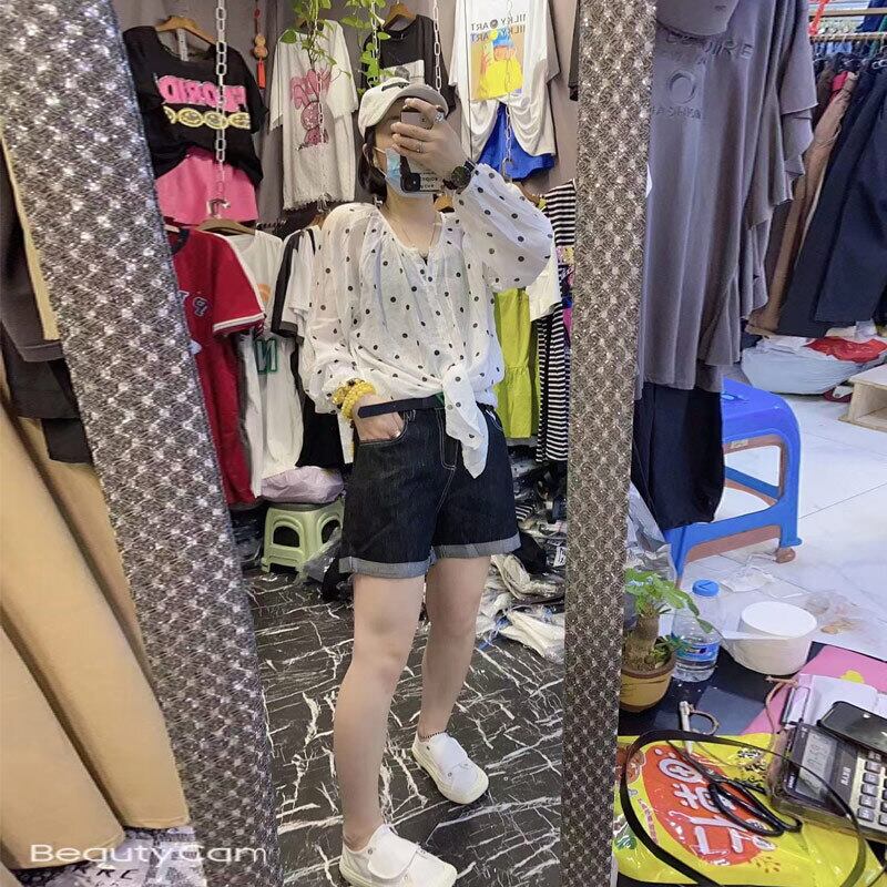 サマードレス ラウンドネック水玉シャツ ルーズブラウス スタイル 大きめサイズ 夏物 Oネック ミックスインファッション11560184612