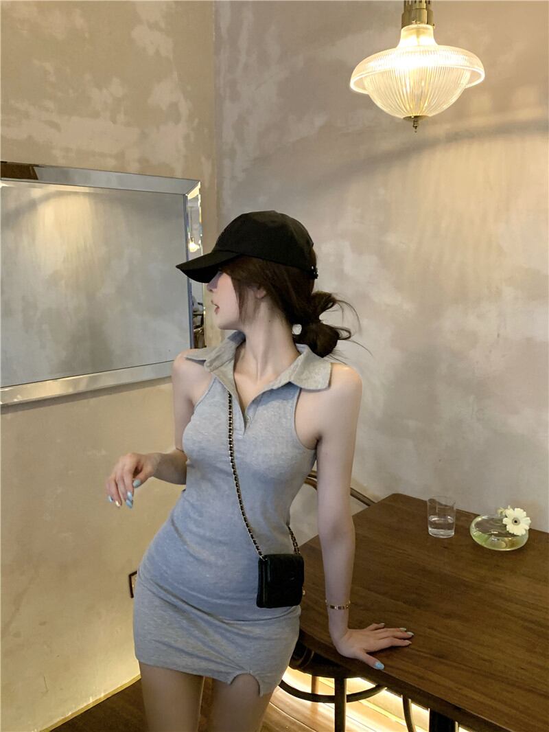 カラーホルタードレス サマーショートスカート ウェスト 夏物 ヨーロピアン ブラックストロベリース91914279520