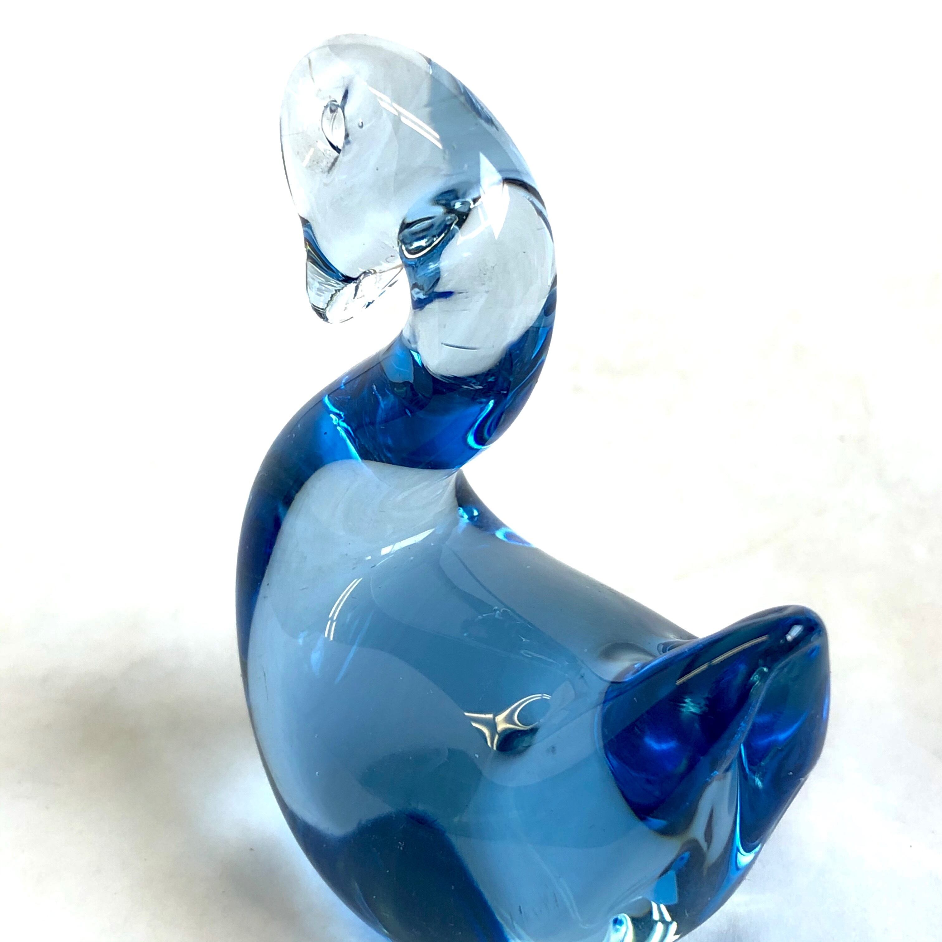 ガラス 置物 白鳥 スワン クリア ブルー ２個セット ガラス細工 オブジェ 高さ約8cm リサイクル アンティーク