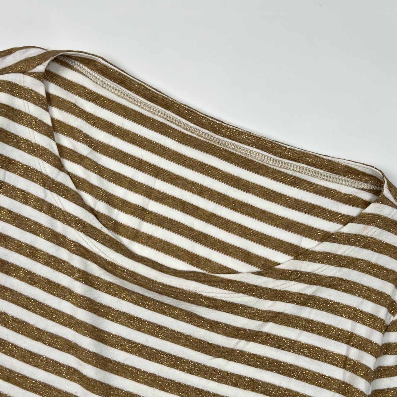 Leilian レリアン ボーダー ラメ 七分袖 Tシャツ カットソー 11/ホワイト×ベージュ系 レディース