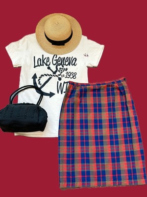 50s red×navy check skirt