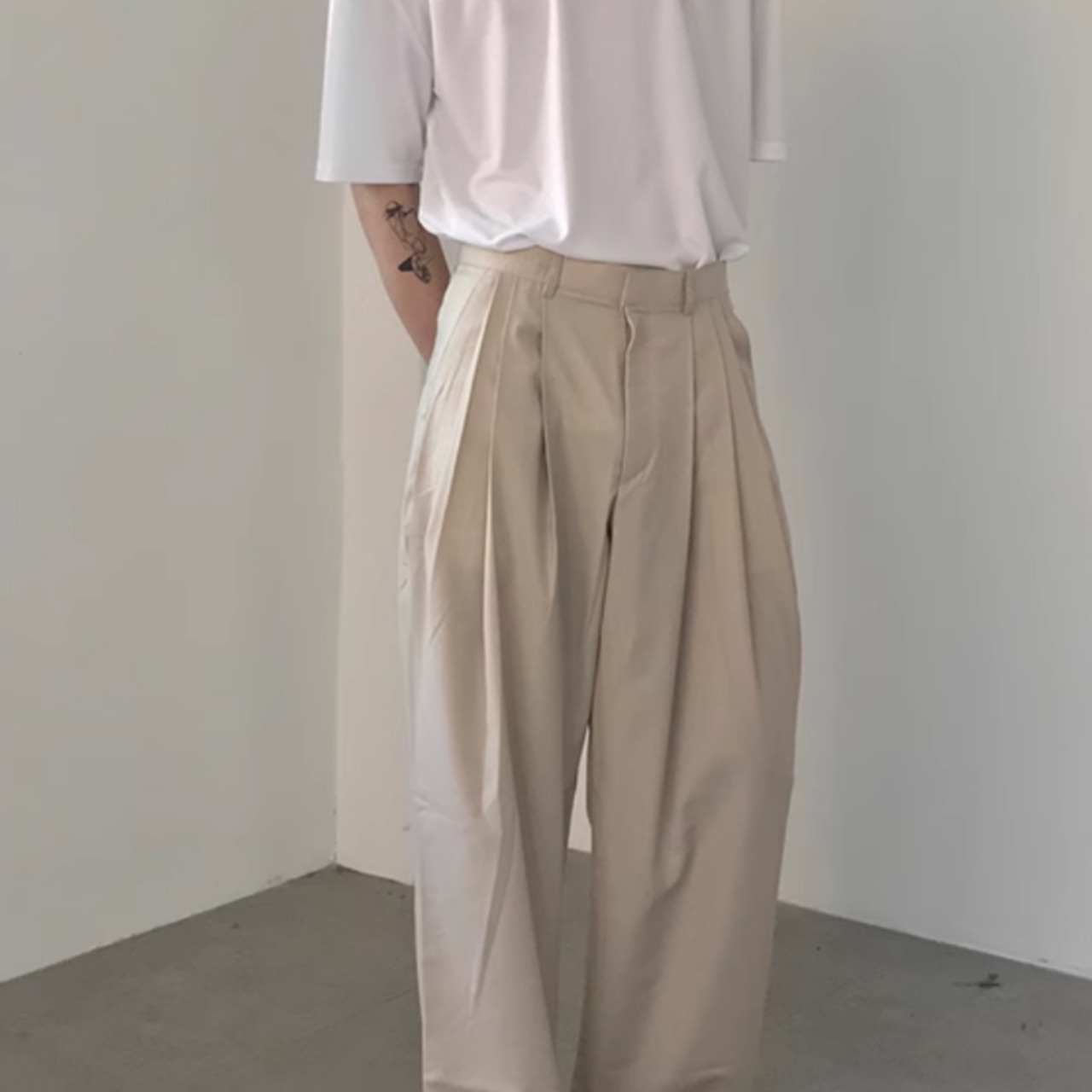 ルーズ立体プリーツモードパンツ　0780