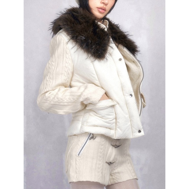 [OPEN AESTHETIC] Removable Fleece Collar Short Cotton Jacket