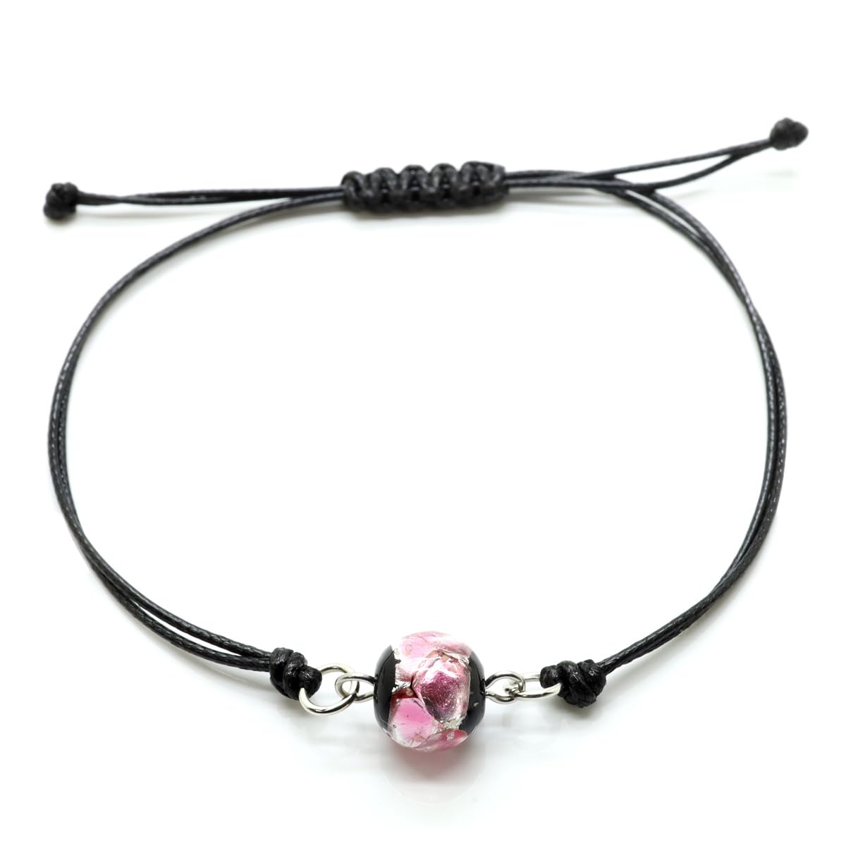 【人気】Sea drop 光る ホタルガラス 10mm ブレスレット 蓄光 レディース メンズ 丸紐ワックスコード アクセサリー とんぼ玉 フリーサイズ
