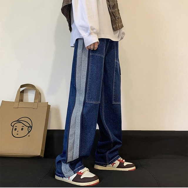 SIDE LINE DESIGN WIDE LEG DENIM PANTS 1color M-7833